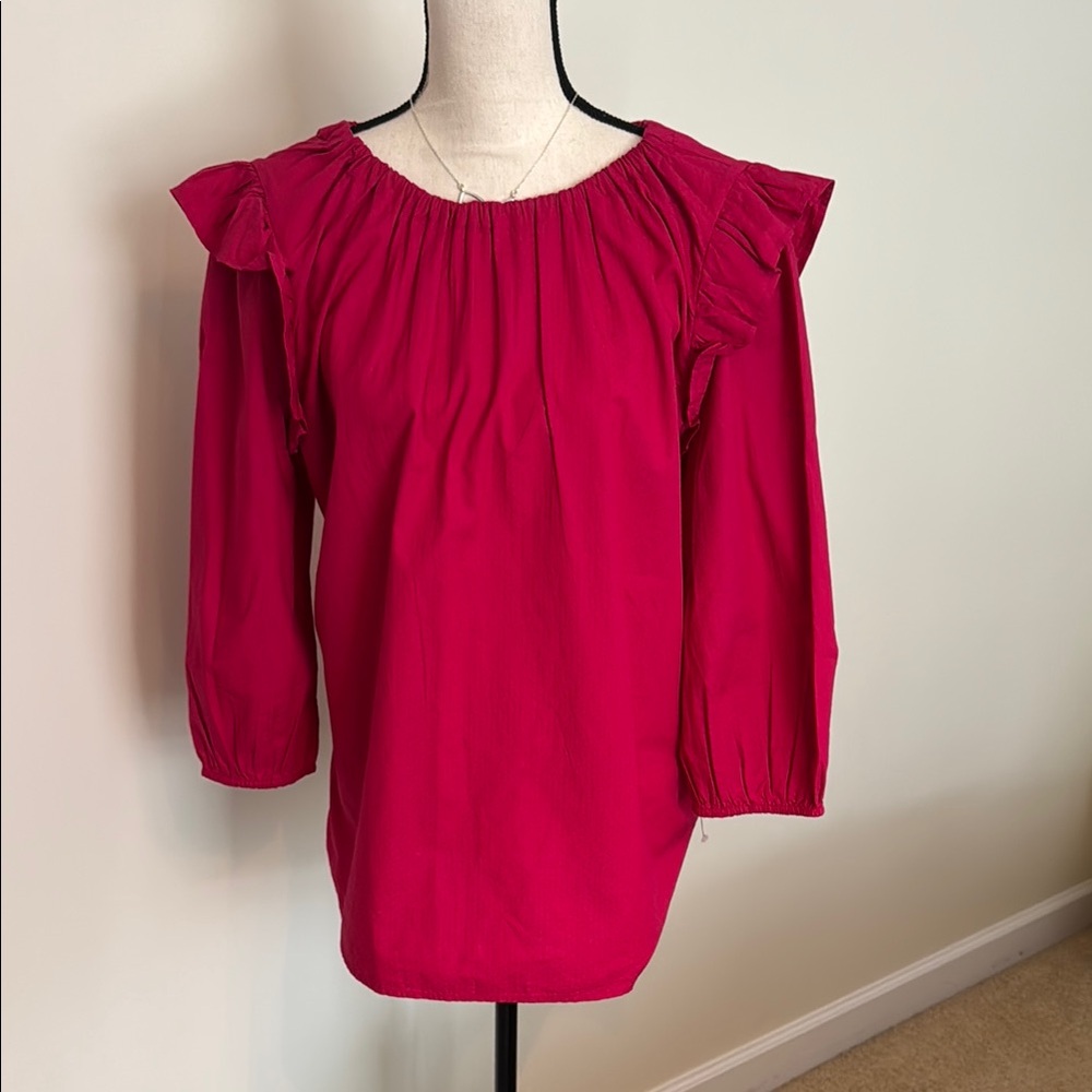 New Loft tie back neck Pink Ruffle Blouse